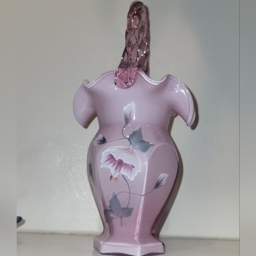 Fenton Vintage Signed Pink Floral Vase